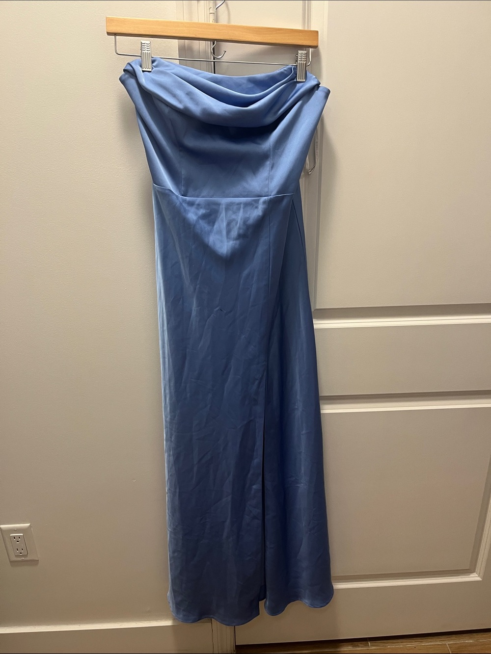 Birdy Grey Elegant Strapless Cowl Neck Maxi Dress in Light Blue
